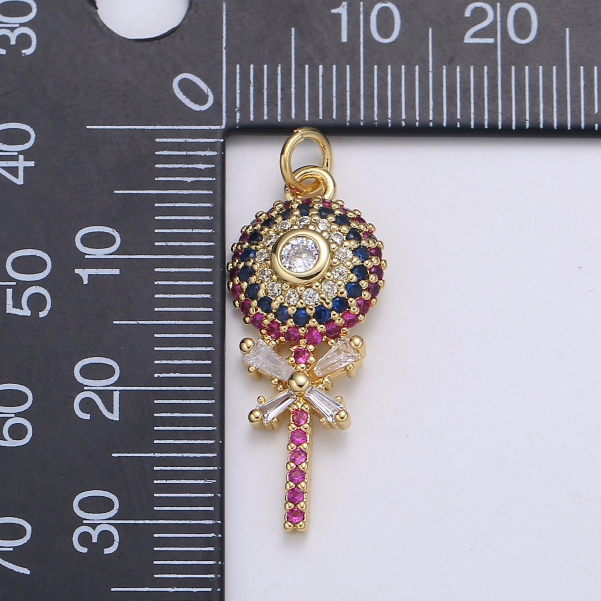 18K Gold Filled Candy Charm Lollypop Pendant with Cubic Zirconia M-593 - DLUXCA