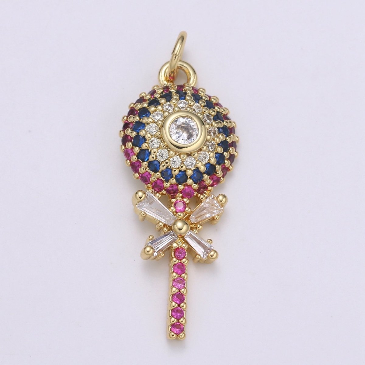 18K Gold Filled Candy Charm Lollypop Pendant with Cubic Zirconia M-593 - DLUXCA