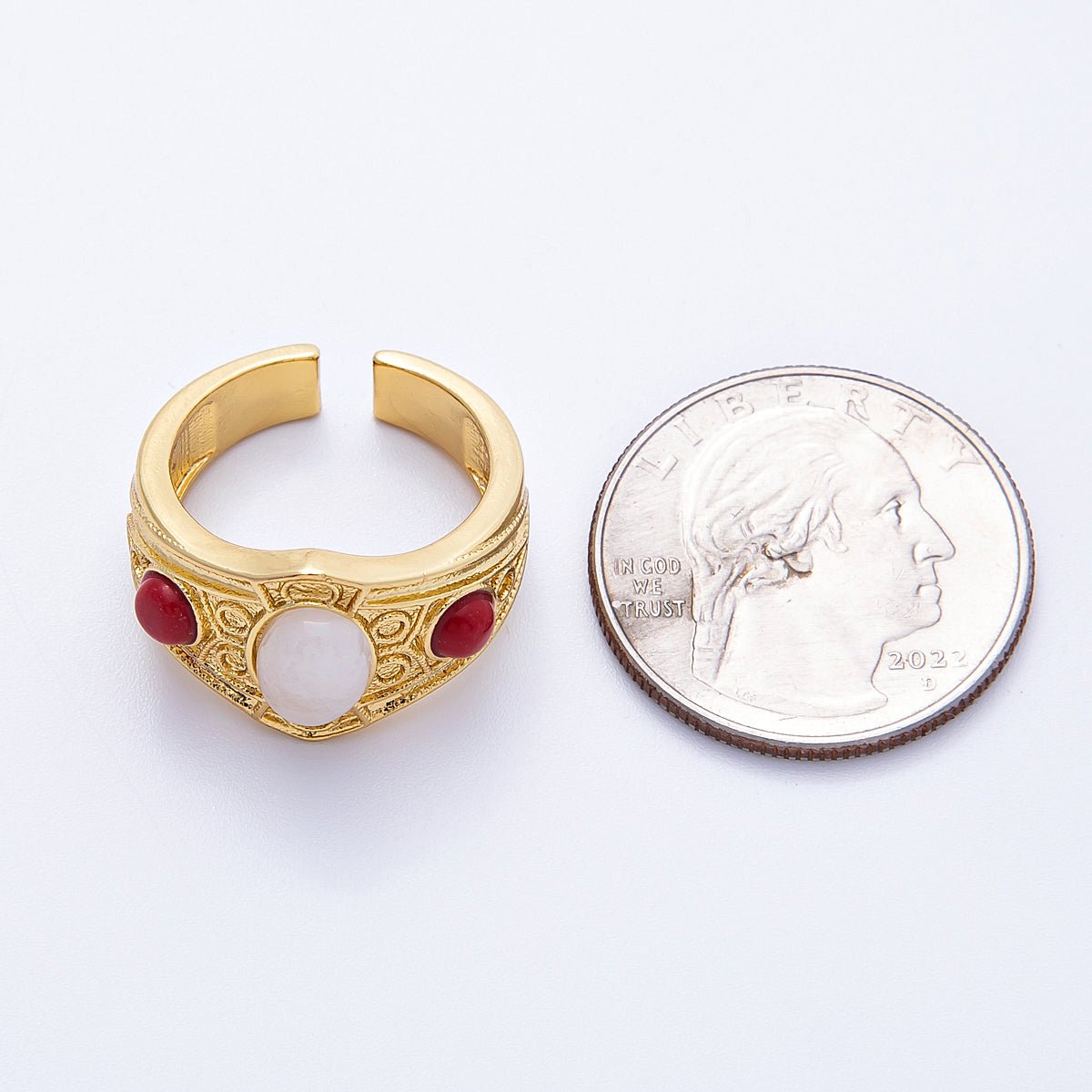 18K Gold Filled Carnelian White Quartz Cabochon Artisan Signet Ring | Ring - 00035 - DLUXCA