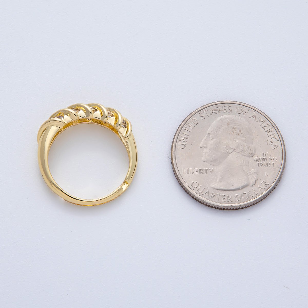 18K Gold Filled Clear Baguette CZ Croissant Adjustable Ring | O788 - DLUXCA