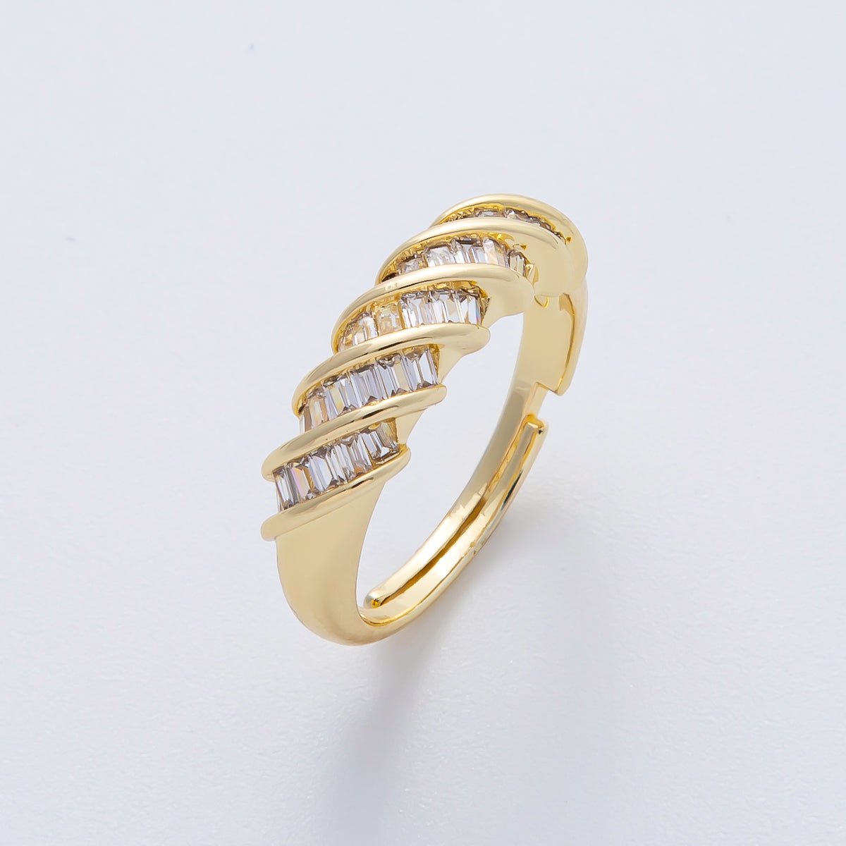 18K Gold Filled Clear Baguette CZ Croissant Adjustable Ring | O788 - DLUXCA