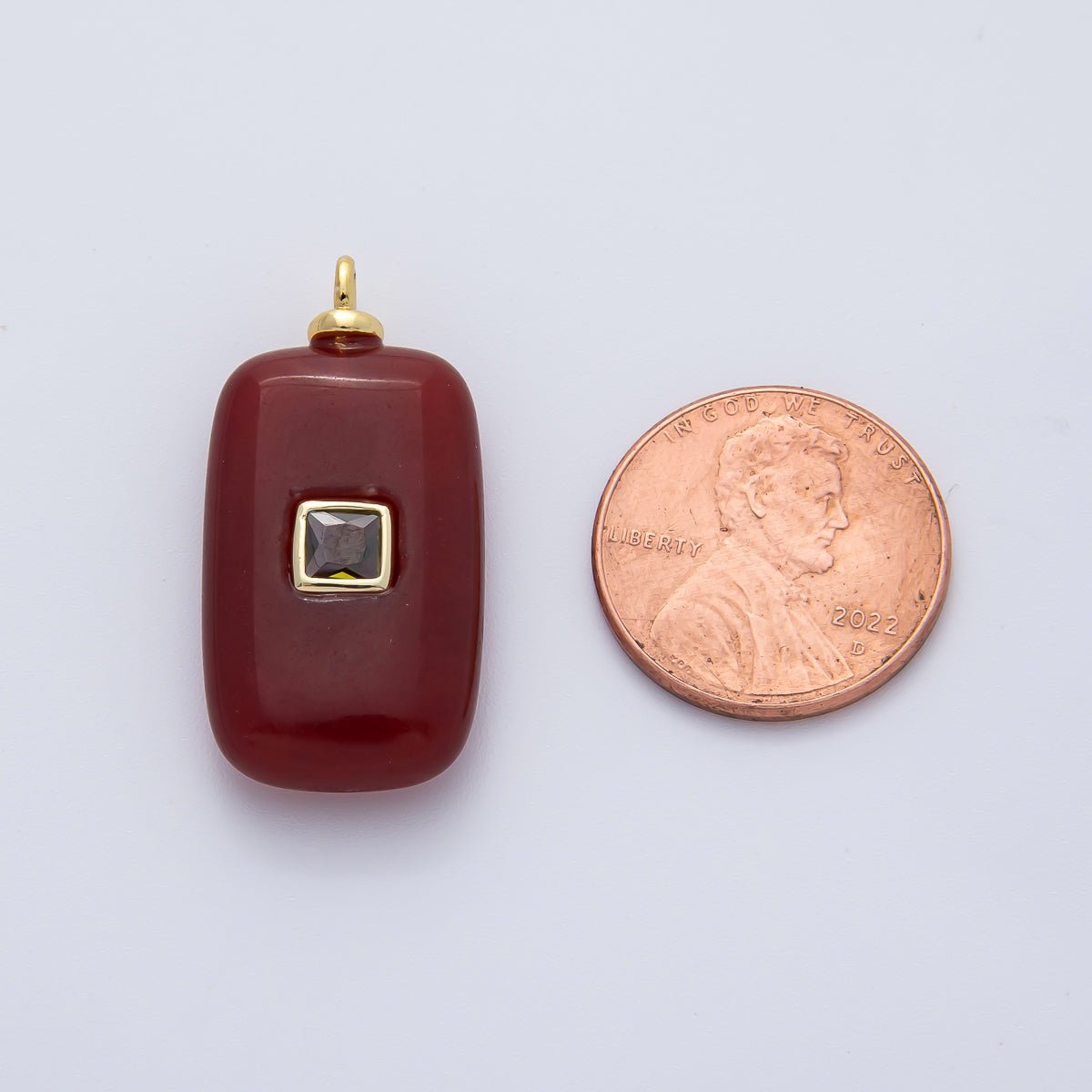 18K Gold Filled Clear Baguette CZ Red Carnelian Tube Gemstone Charm | AF1453 - DLUXCA