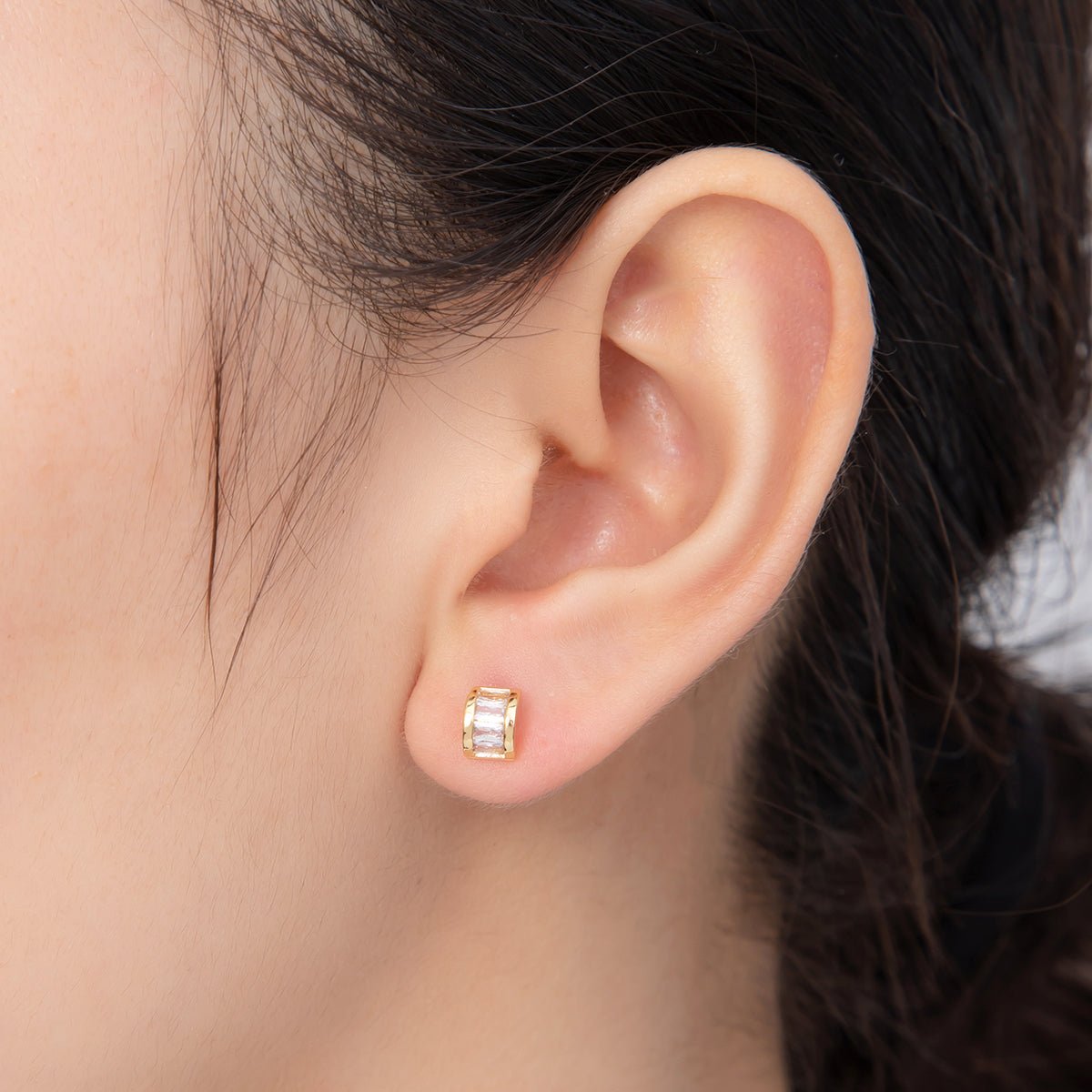 18K Gold Filled Clear Cube CZ Filled Box Baguette Stud Earrings | AI400 - DLUXCA