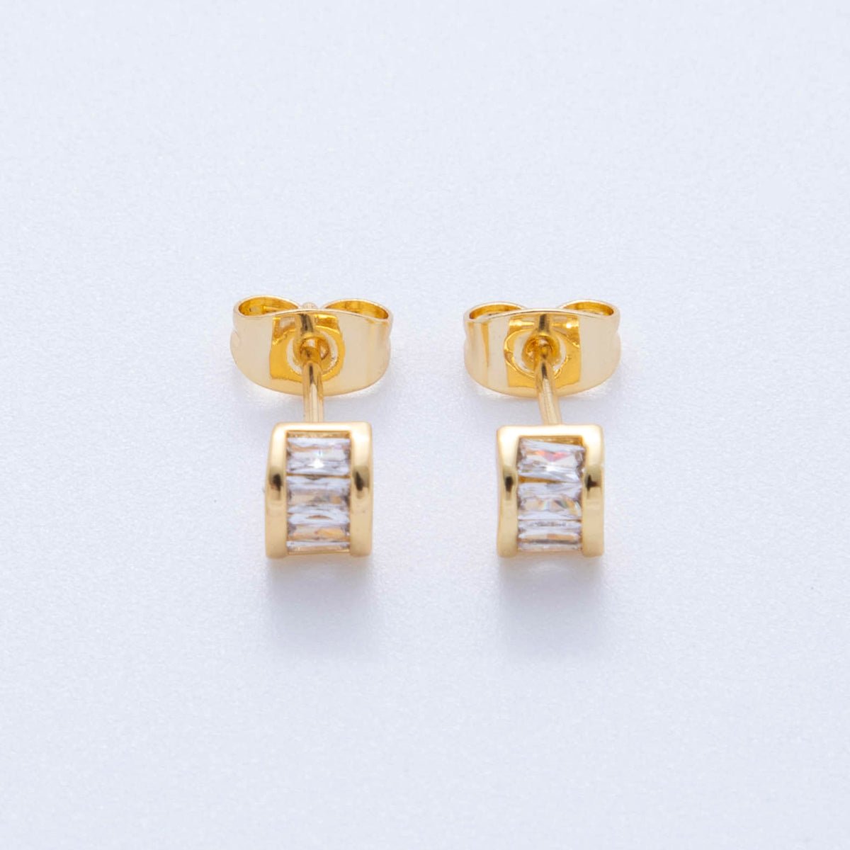 18K Gold Filled Clear Cube CZ Filled Box Baguette Stud Earrings | AI400 - DLUXCA