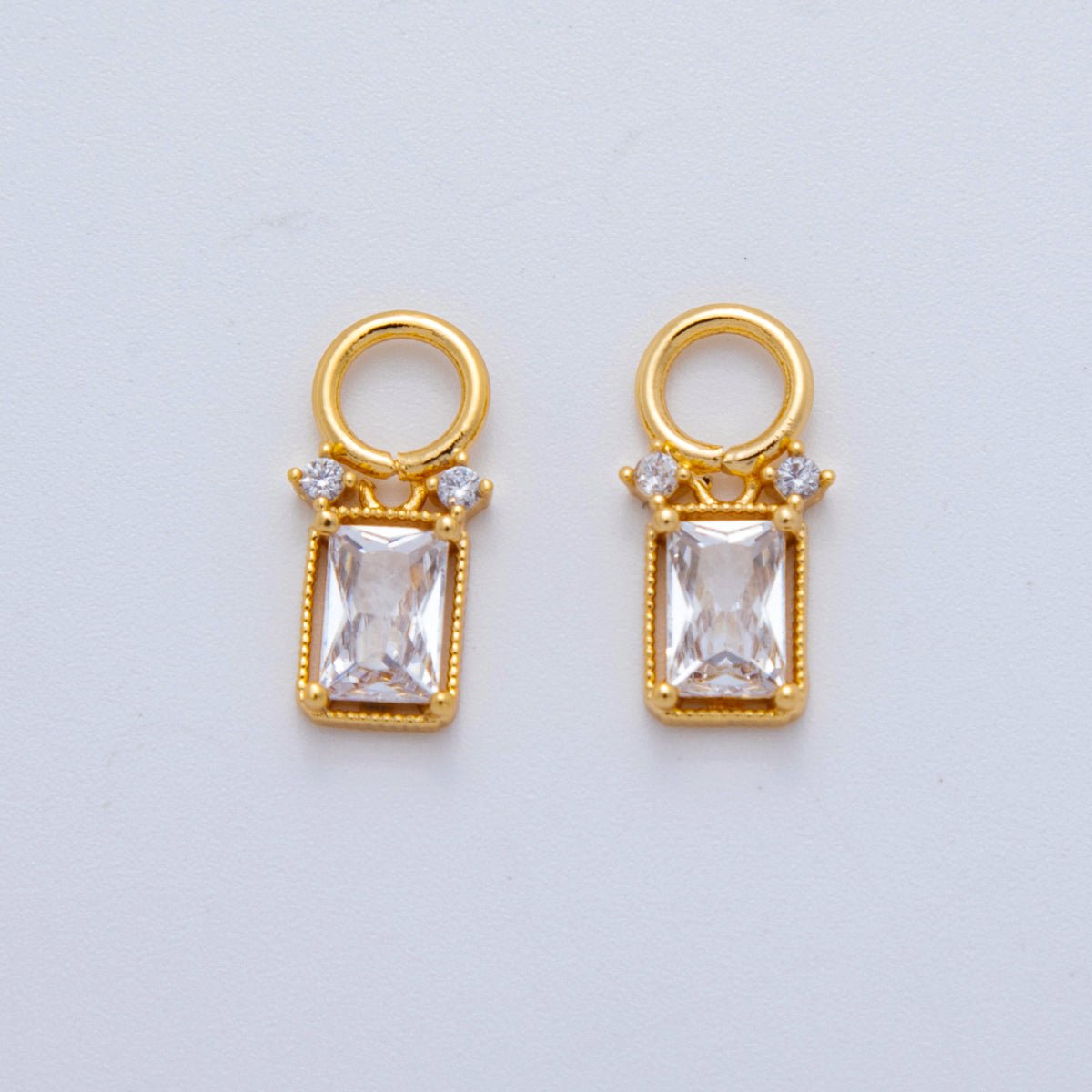 18K Gold Filled Clear CZ Baguette Bezel Add - On Drop Earring Charm | AF773 - DLUXCA