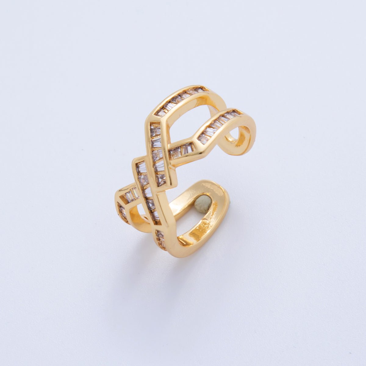 18K Gold Filled Clear CZ Baguette Geometric Double Band Ring | O1749 - DLUXCA