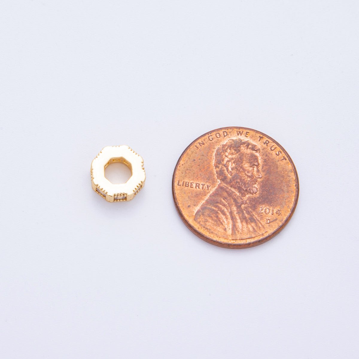 18K Gold Filled Clear CZ Baguette Line - Textured Rondelle Bead Spacer | AF1035 - DLUXCA