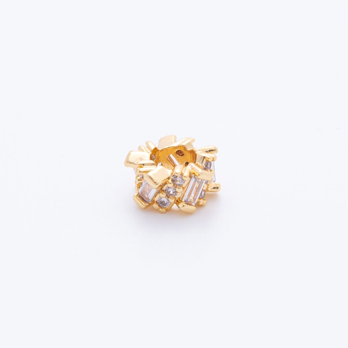 18K Gold Filled Clear CZ Baguette Micro Paved Geometric Rondelle Bead Spacer | AF1027 - DLUXCA