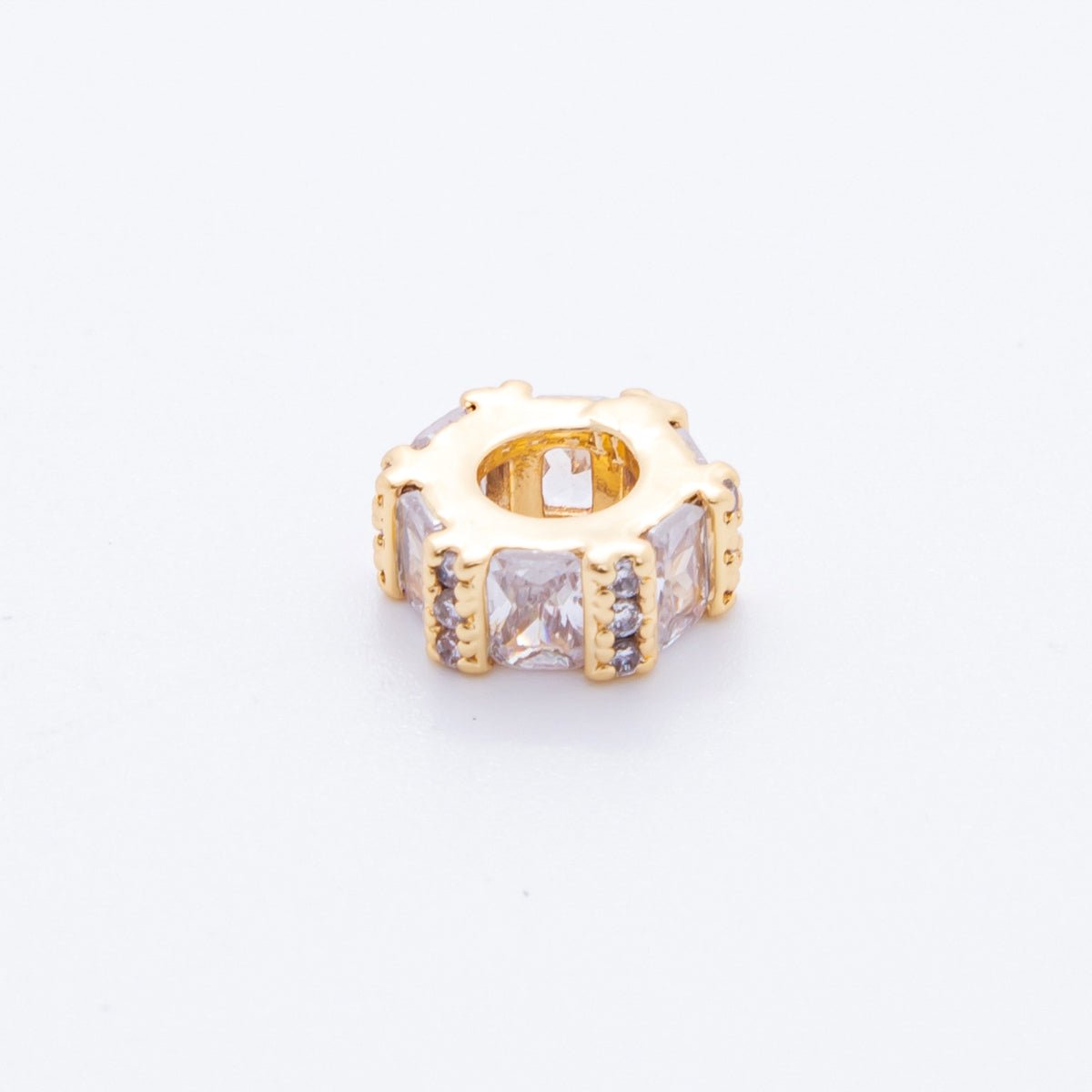 18K Gold Filled Clear CZ Baguette Micro Paved Rondelle Bead Spacer | AF1036 - DLUXCA