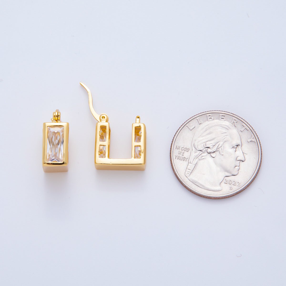 18K Gold Filled Clear CZ Baguette Rectangular Latch Hoop Earrings | AJ228 - DLUXCA