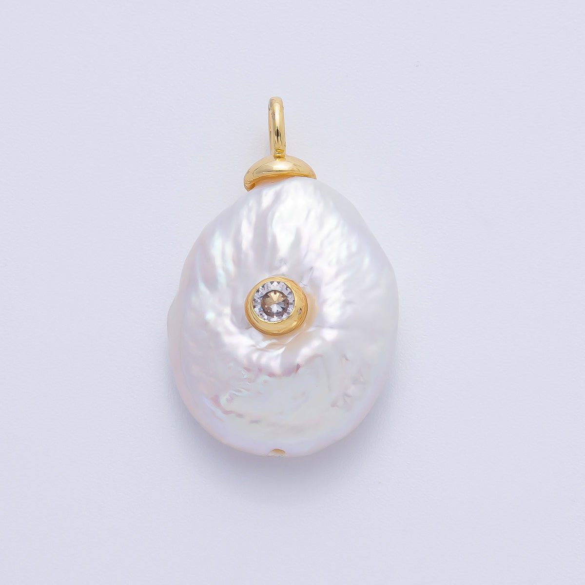 18K Gold Filled Clear CZ Baroque Freshwater Pearl Drop Pendant | AF629 - DLUXCA