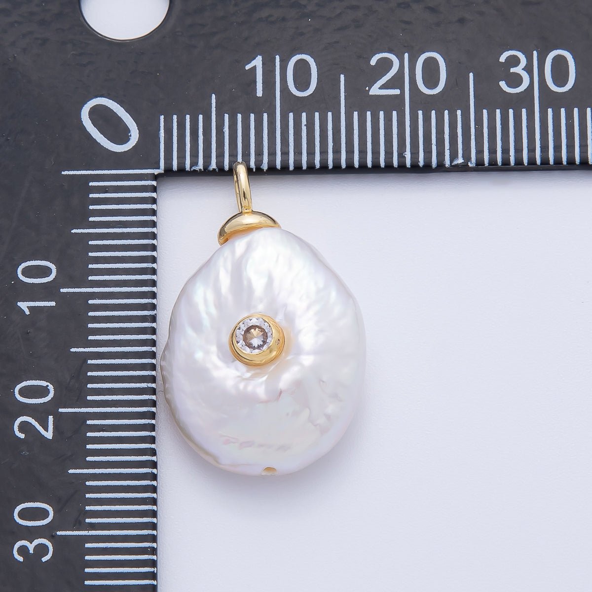 18K Gold Filled Clear CZ Baroque Freshwater Pearl Drop Pendant | AF629 - DLUXCA