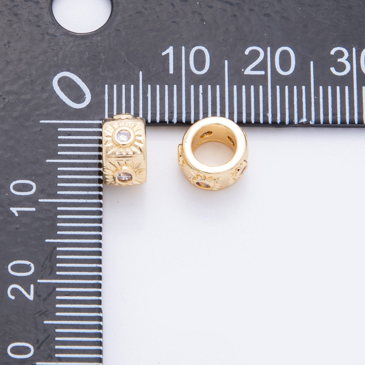 18K Gold Filled Clear CZ Celestial Sun Ray Rondelle Bead Spacer | AF1038 - DLUXCA