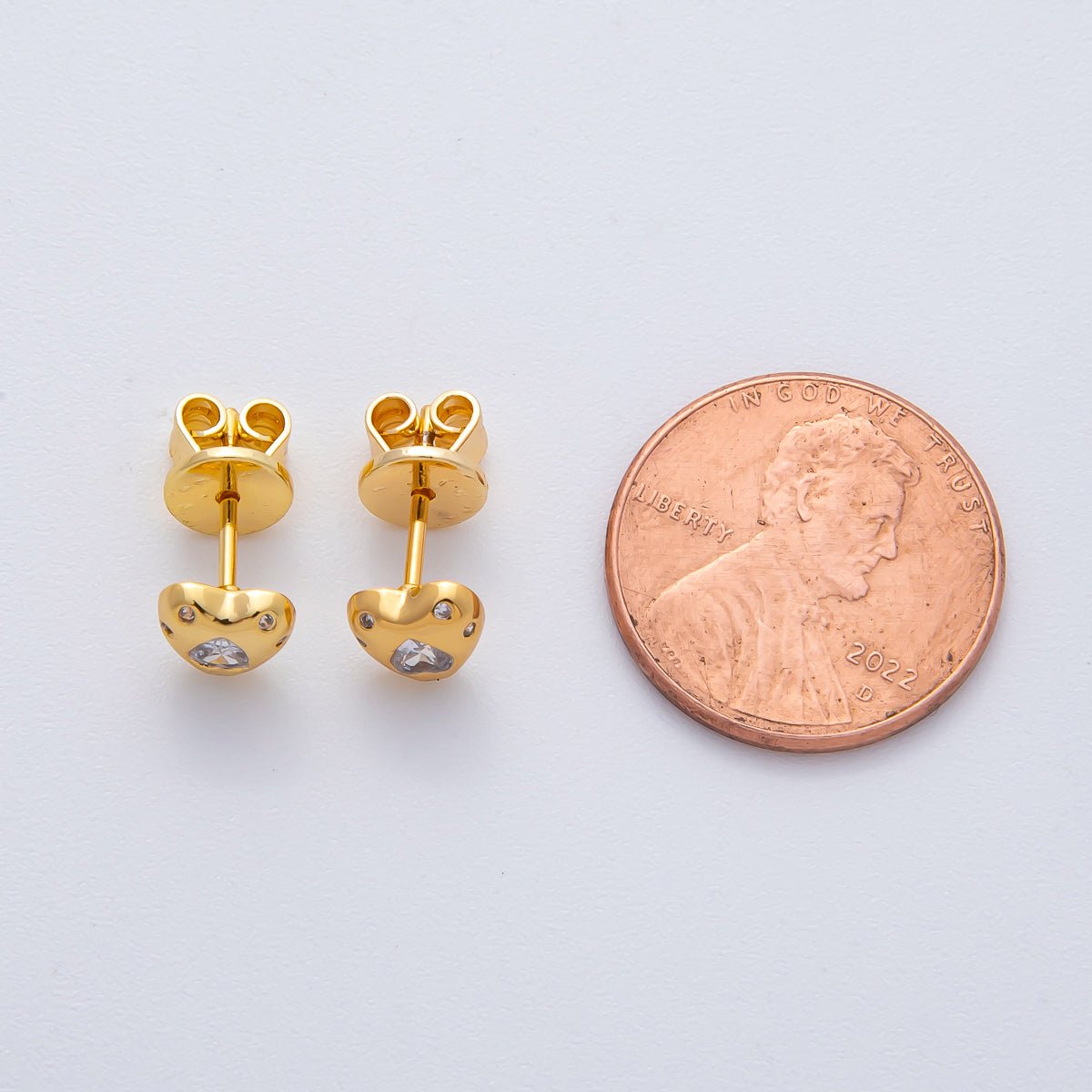 18K Gold Filled Clear CZ Dotted Heart Mini Stud Earrings | AD1634 - DLUXCA
