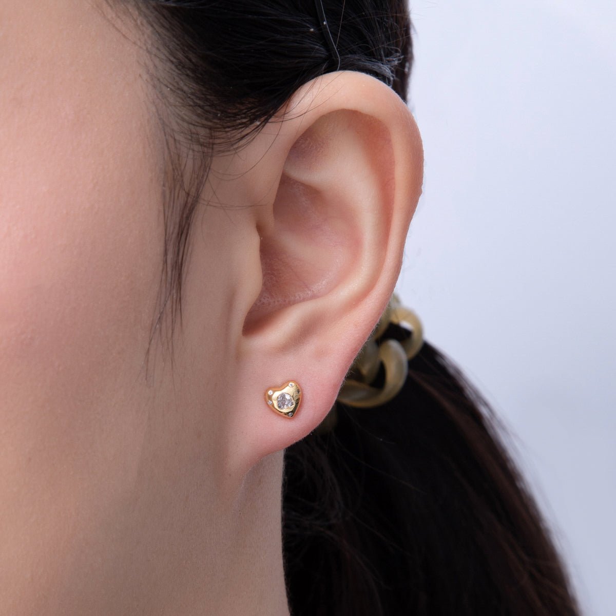 18K Gold Filled Clear CZ Dotted Heart Mini Stud Earrings | AD1634 - DLUXCA