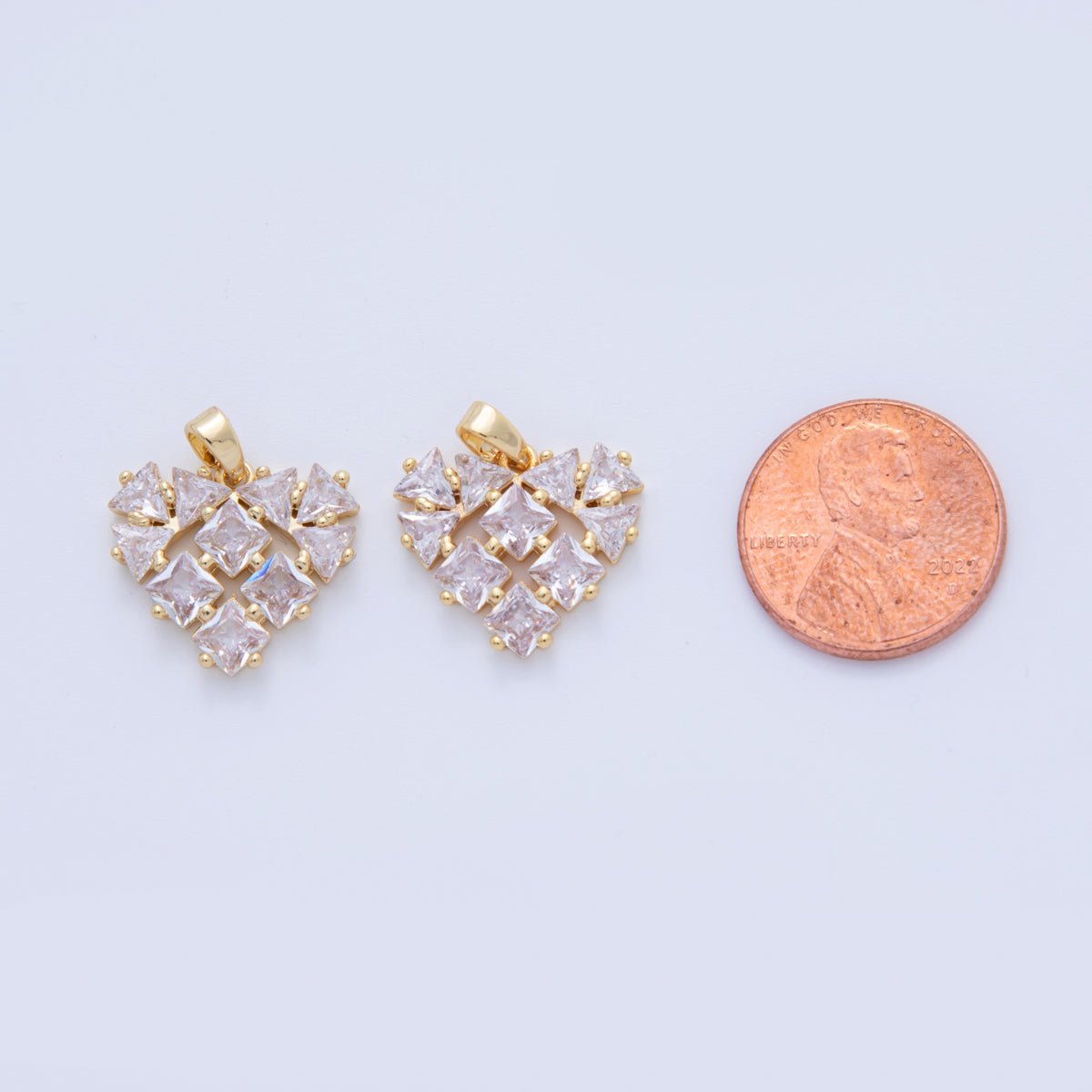 18K Gold Filled Clear CZ Geometric Heart Pendant | AH733 - DLUXCA