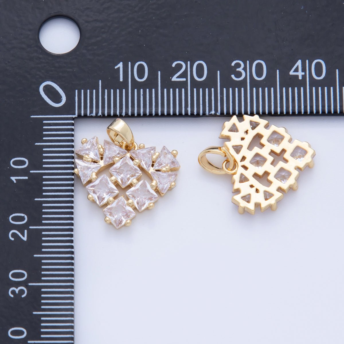 18K Gold Filled Clear CZ Geometric Heart Pendant | AH733 - DLUXCA