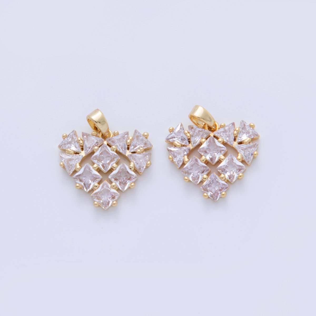 18K Gold Filled Clear CZ Geometric Heart Pendant | AH733 - DLUXCA