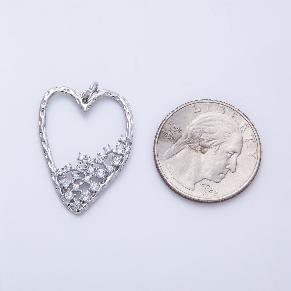 18K Gold Filled Clear CZ Gradient Open Hammered Heart in Gold & Silver | Charms - 00312 Charms - 00313 - DLUXCA