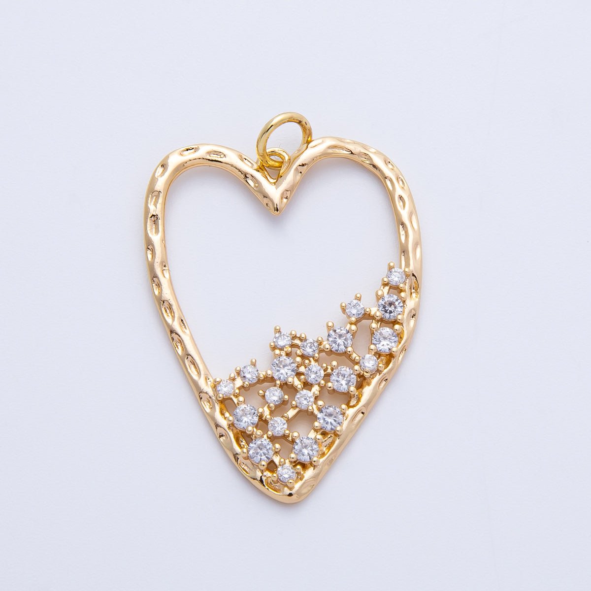 18K Gold Filled Clear CZ Gradient Open Hammered Heart in Gold & Silver | Charms - 00312 Charms - 00313 - DLUXCA