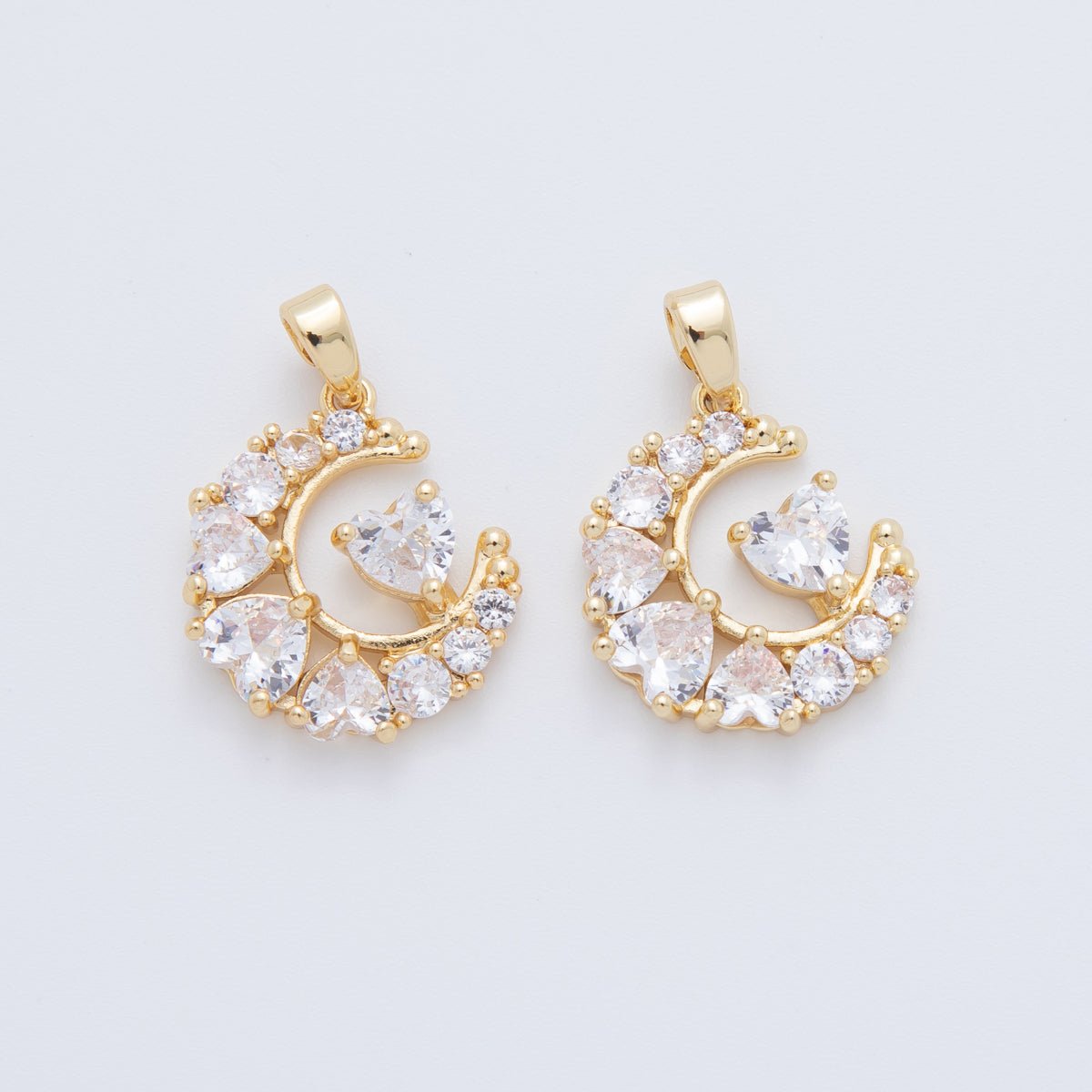 18K Gold Filled Clear CZ Heart Crescent Moon Pendant | AH770 - DLUXCA