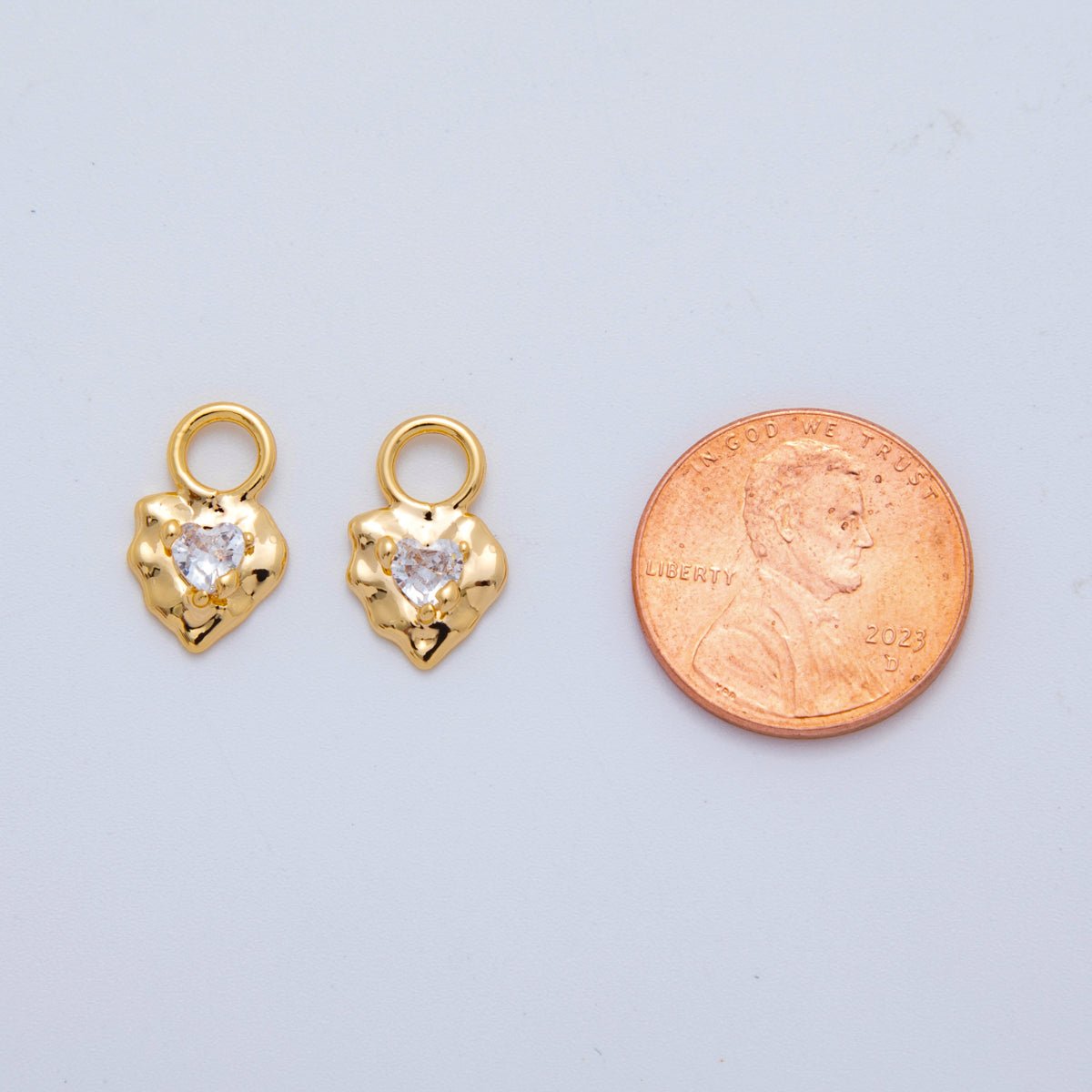 18K Gold Filled Clear CZ Heart Molten Add - On Drop Earring Charm | AF771 - DLUXCA