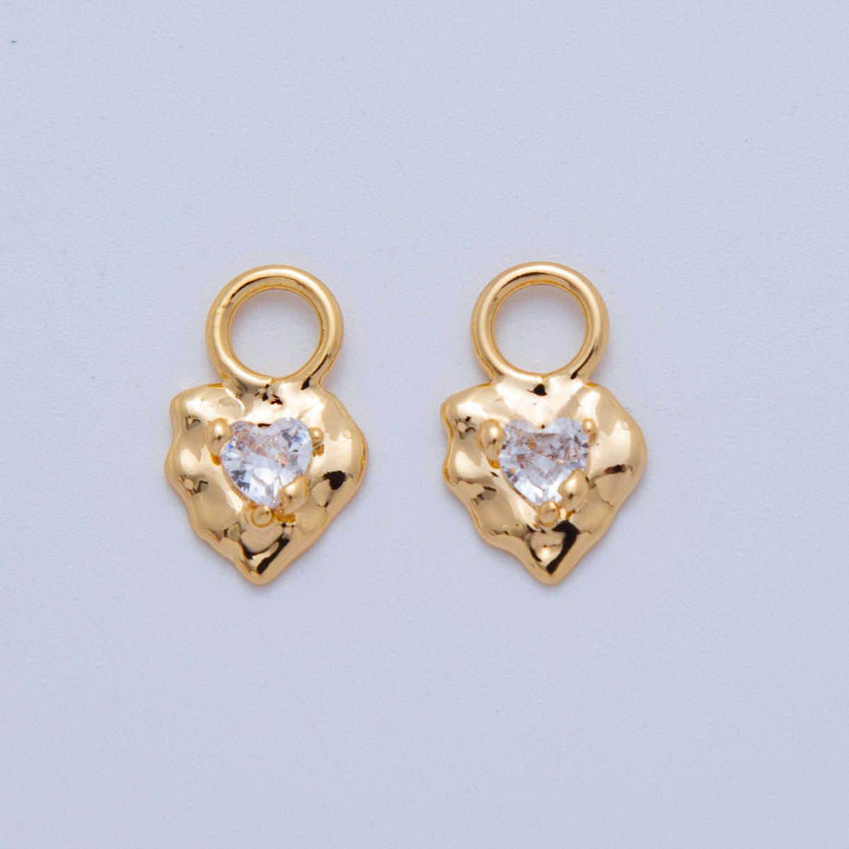 18K Gold Filled Clear CZ Heart Molten Add - On Drop Earring Charm | AF771 - DLUXCA