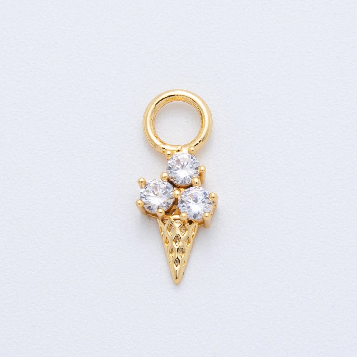18K Gold Filled Clear CZ Ice Cream Cone Add - On Drop Earring Charm | C374 - DLUXCA