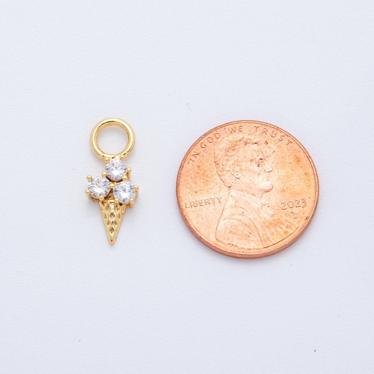 18K Gold Filled Clear CZ Ice Cream Cone Add - On Drop Earring Charm | C374 - DLUXCA