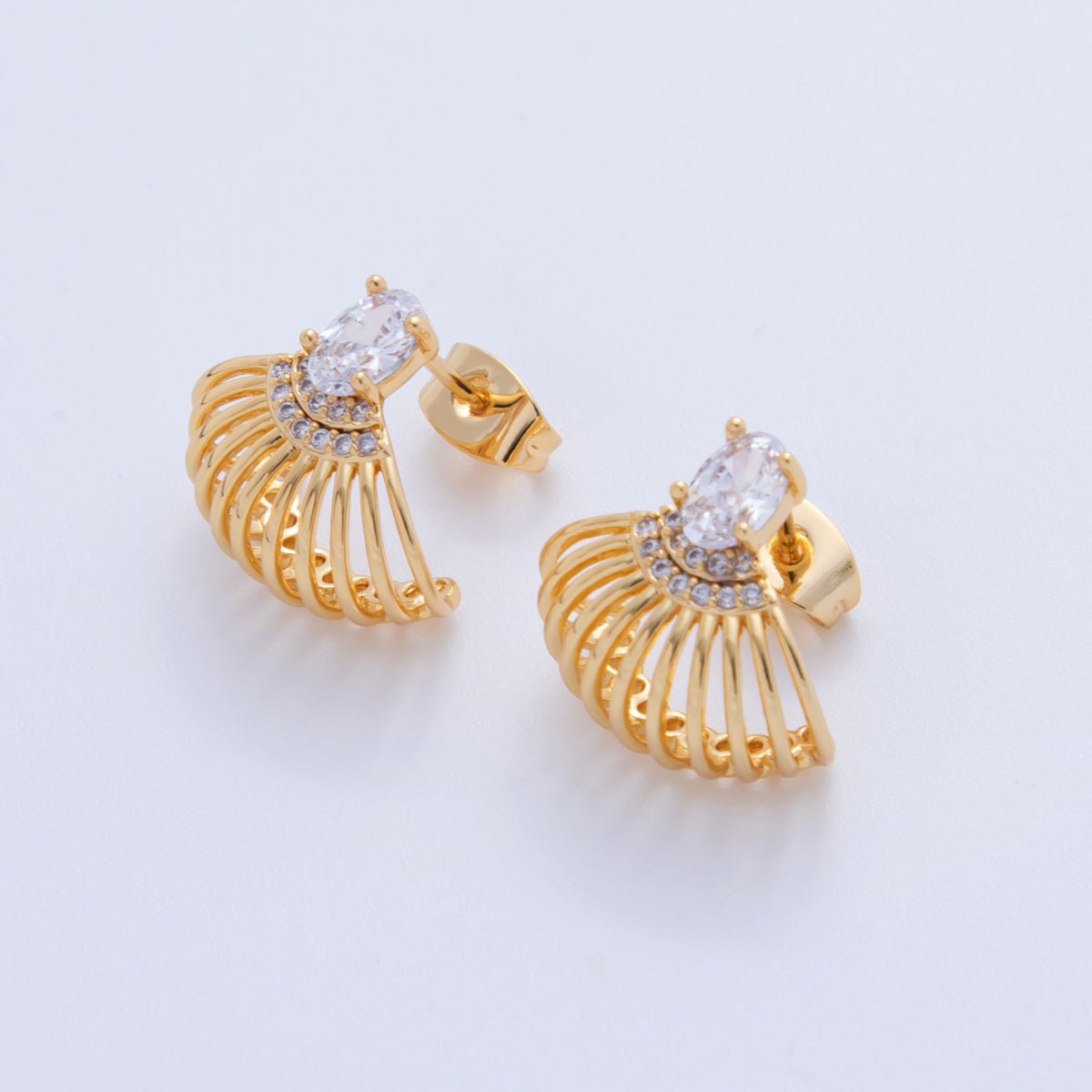 18K Gold Filled Clear CZ Micro Paved Claw C - Shaped Hoop Earrings | AI352 - DLUXCA