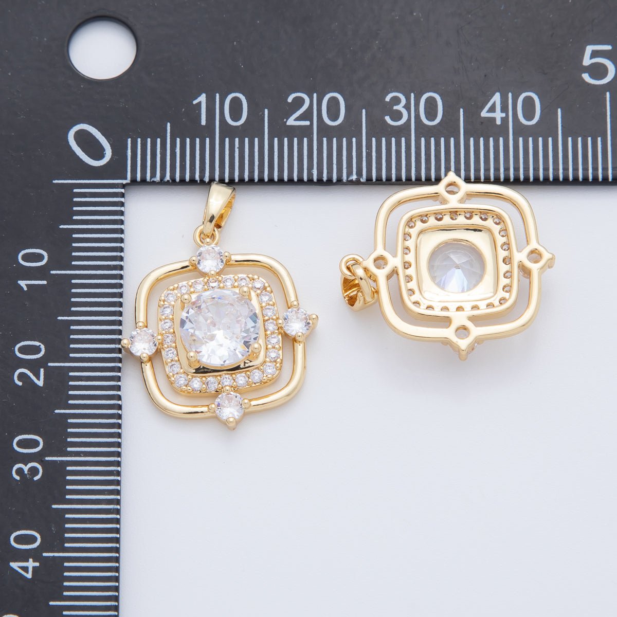 18K Gold Filled Clear CZ Micro Paved Geometric Square Pendant | AH776 - DLUXCA