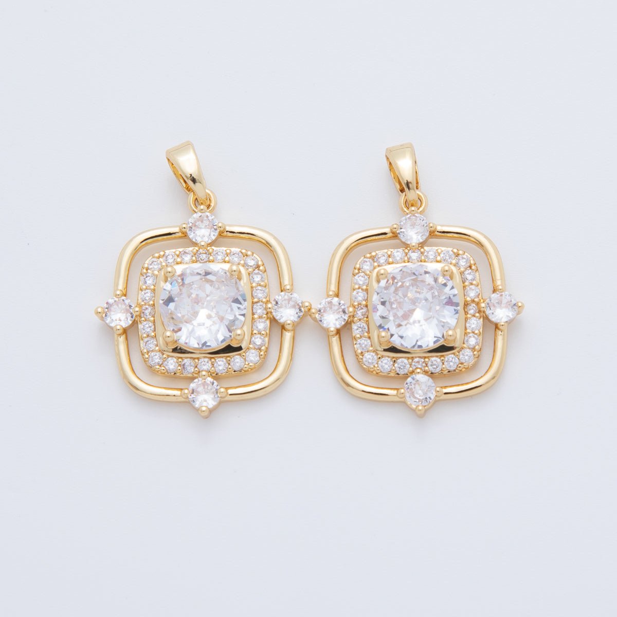 18K Gold Filled Clear CZ Micro Paved Geometric Square Pendant | AH776 - DLUXCA