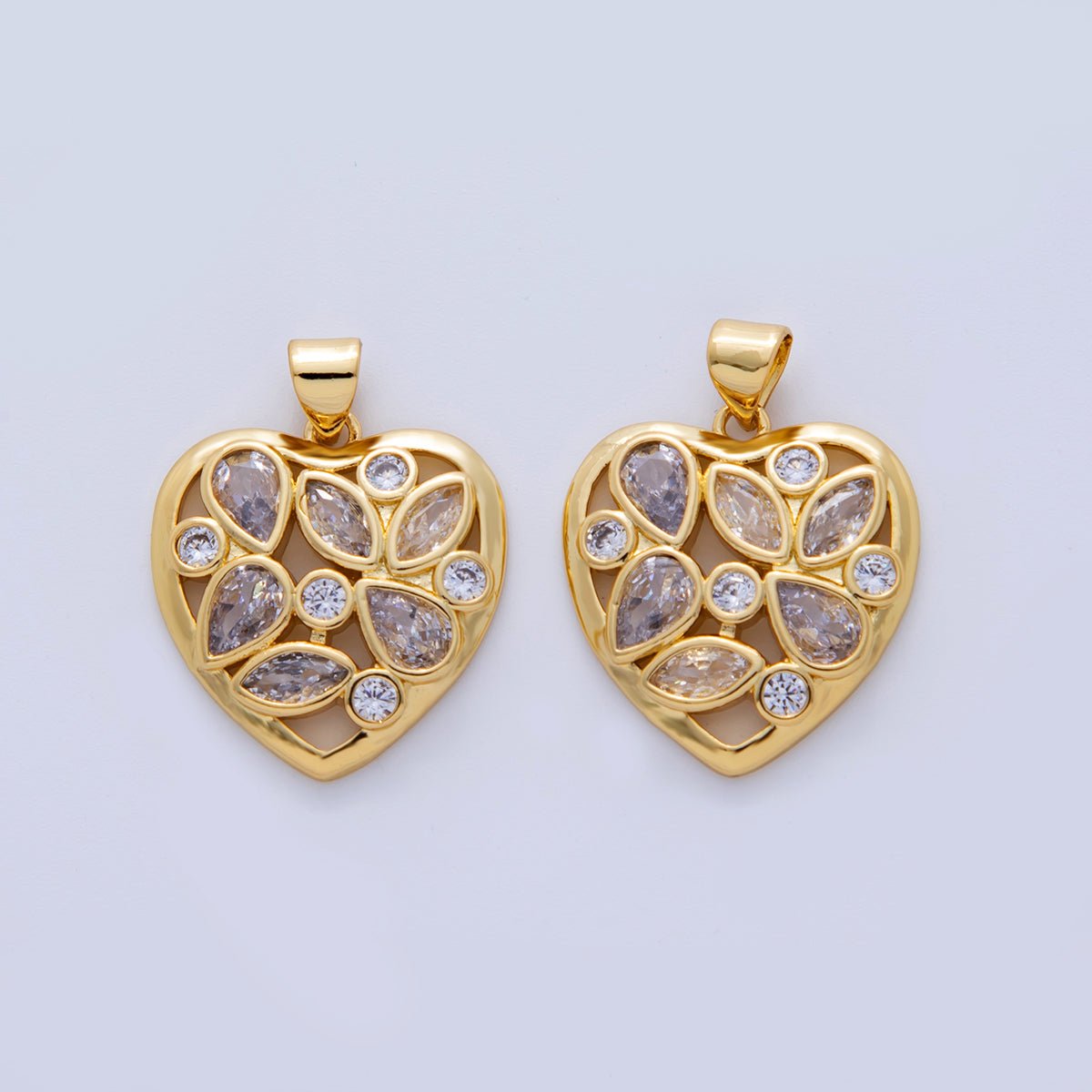 18K Gold Filled Clear CZ Micro Paved Heart Pendant | AH724 - DLUXCA