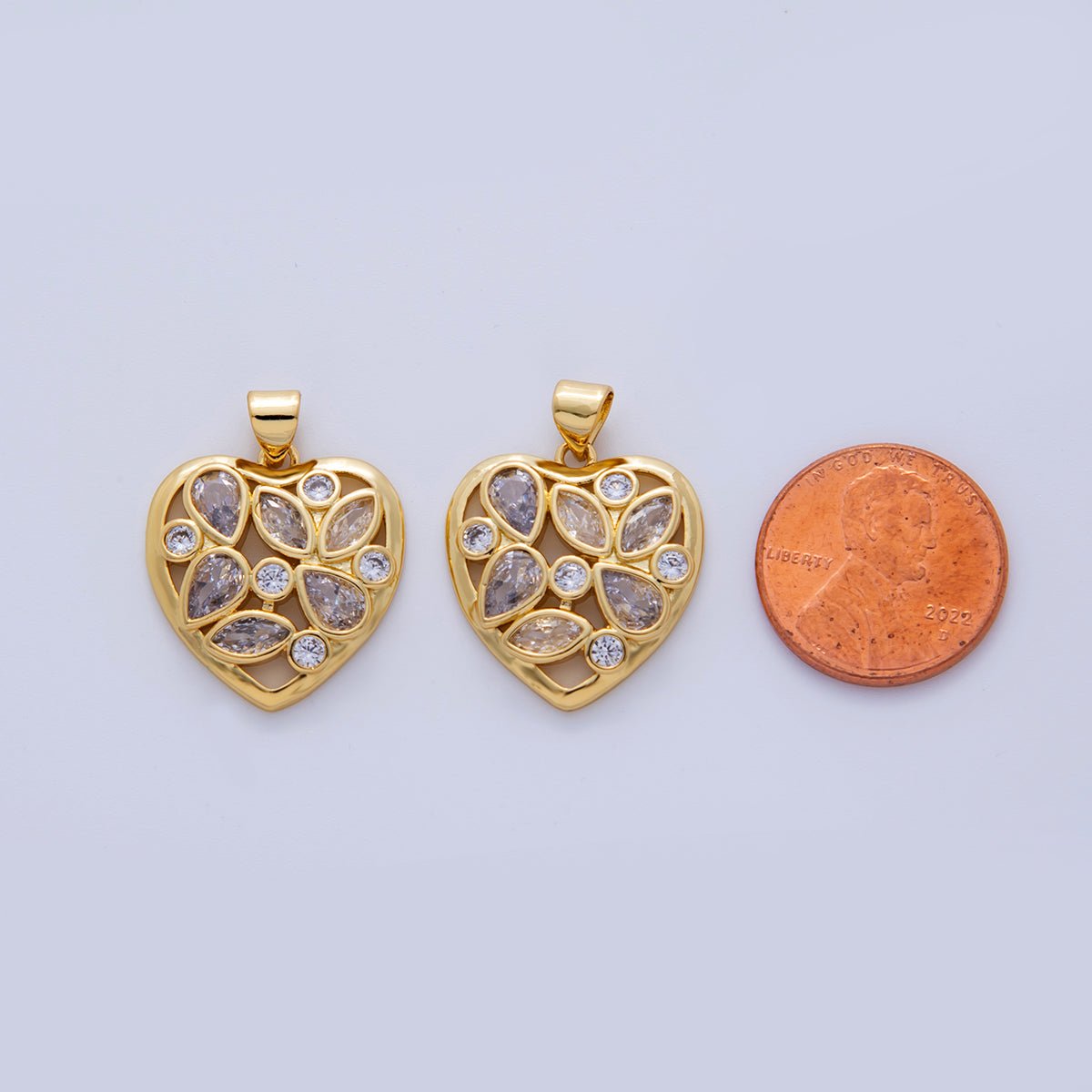 18K Gold Filled Clear CZ Micro Paved Heart Pendant | AH724 - DLUXCA