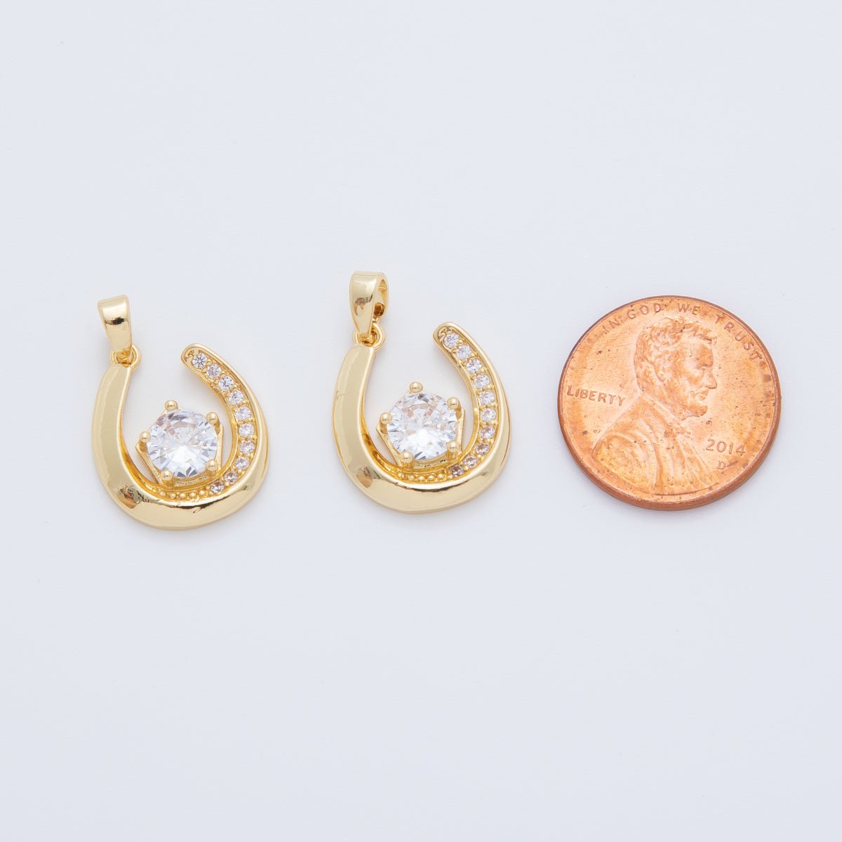 18K Gold Filled Clear CZ Micro Paved Horseshoe Pendant | AH775 - DLUXCA