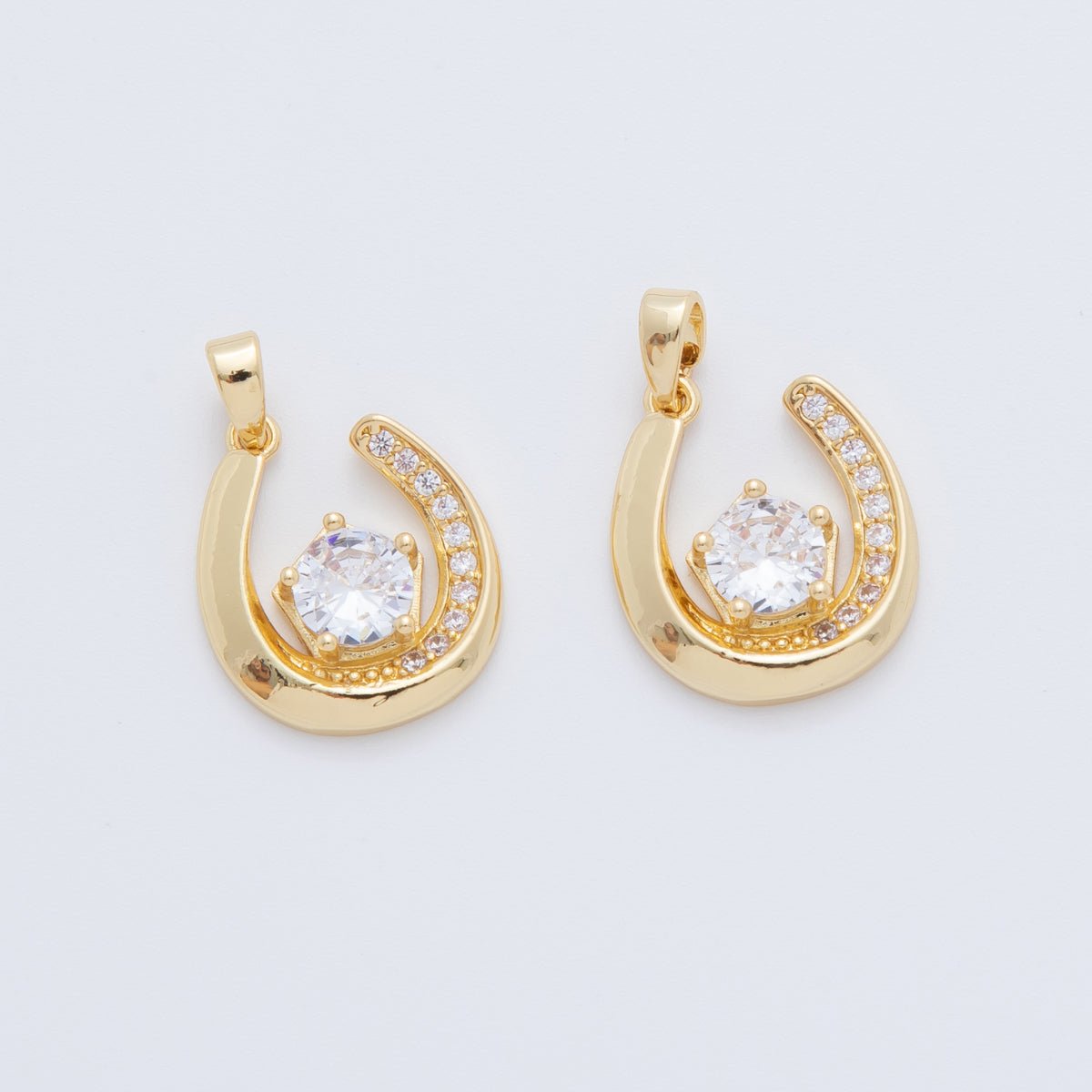 18K Gold Filled Clear CZ Micro Paved Horseshoe Pendant | AH775 - DLUXCA