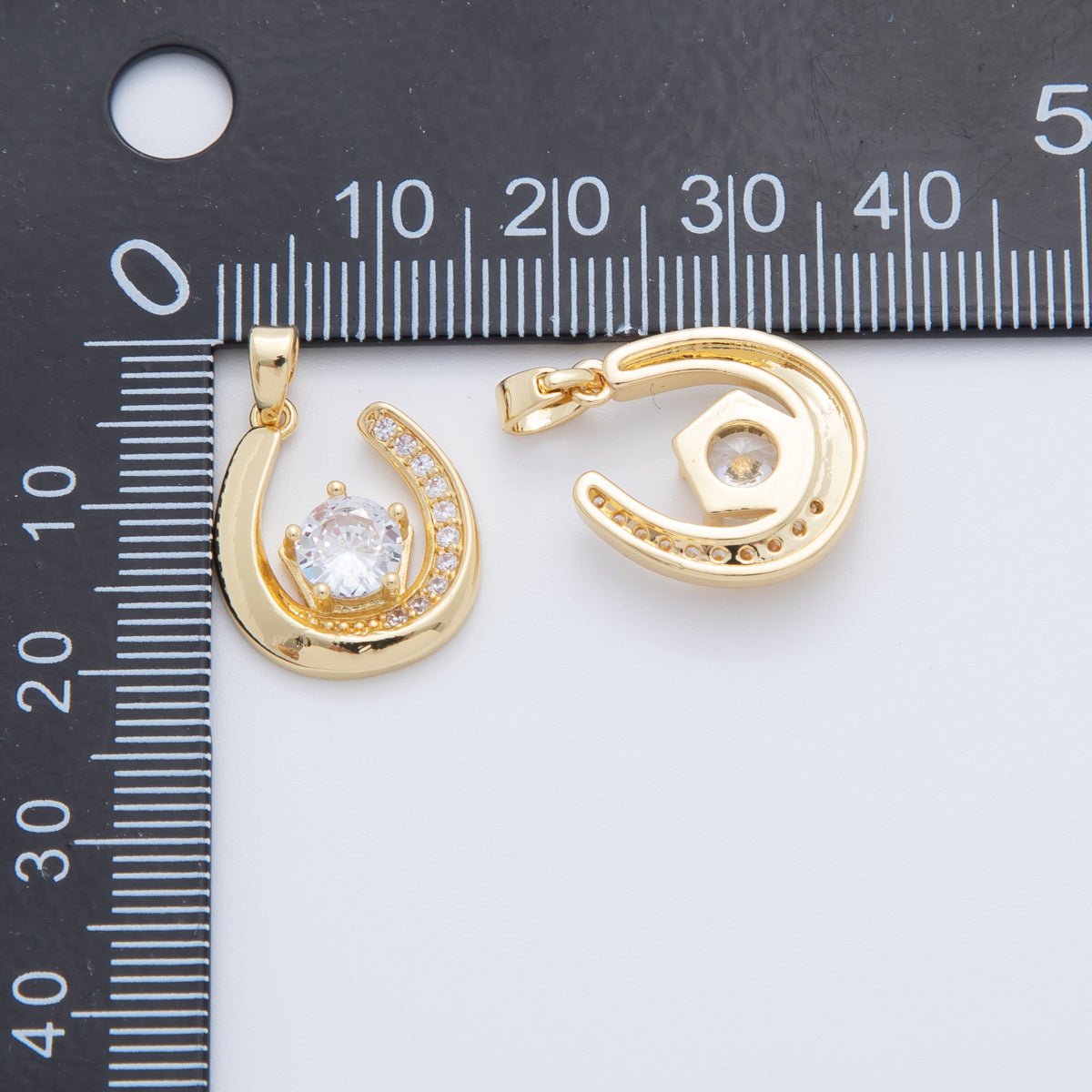 18K Gold Filled Clear CZ Micro Paved Horseshoe Pendant | AH775 - DLUXCA