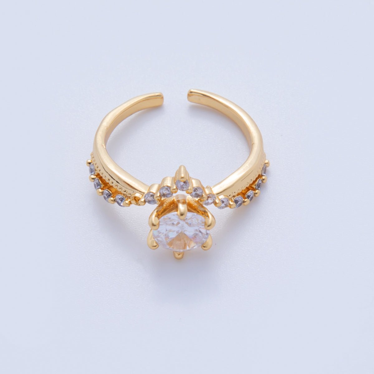 18K Gold Filled Clear CZ Micro Paved Solitaire Chevron Ring | O1742 - DLUXCA