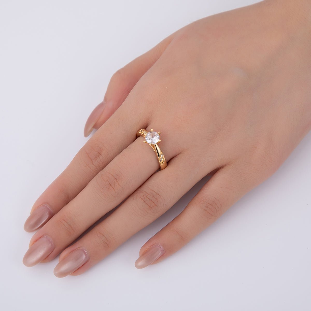 18K Gold Filled Clear CZ Micro Paved Solitaire Ring | O1755 - DLUXCA