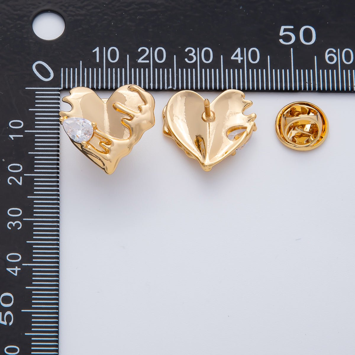18K Gold Filled Clear CZ Molten Heart Pin Brooch Mini Finding | Z1476 - DLUXCA