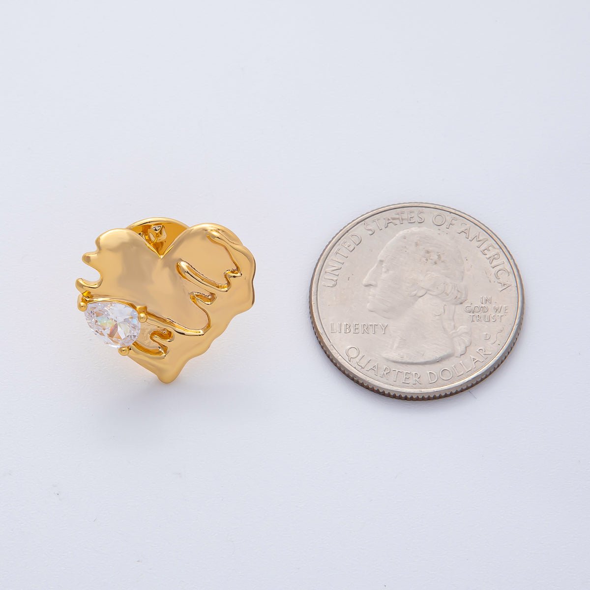 18K Gold Filled Clear CZ Molten Heart Pin Brooch Mini Finding | Z1476 - DLUXCA