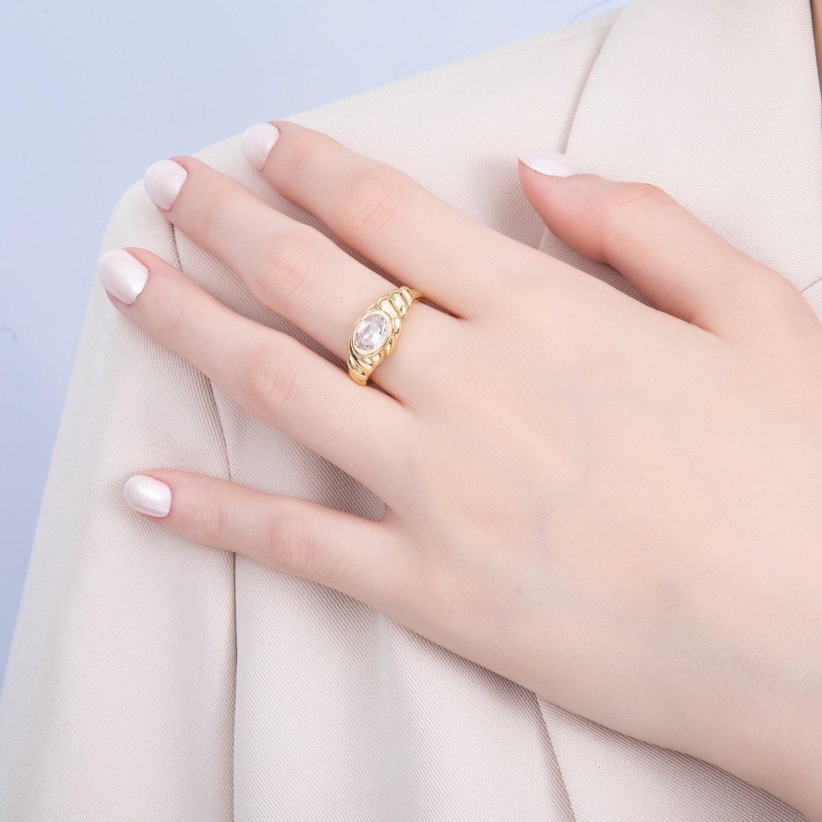 18K Gold Filled Clear CZ Oval Croissant Ring in Gold & Silver | Rings - 00036 Rings - 00037 - DLUXCA