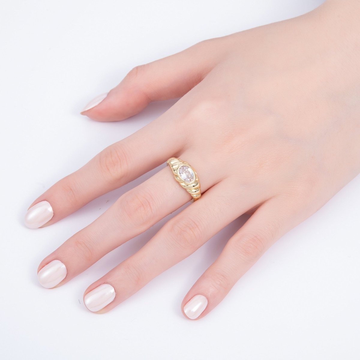 18K Gold Filled Clear CZ Oval Croissant Ring in Gold & Silver | Rings - 00036 Rings - 00037 - DLUXCA