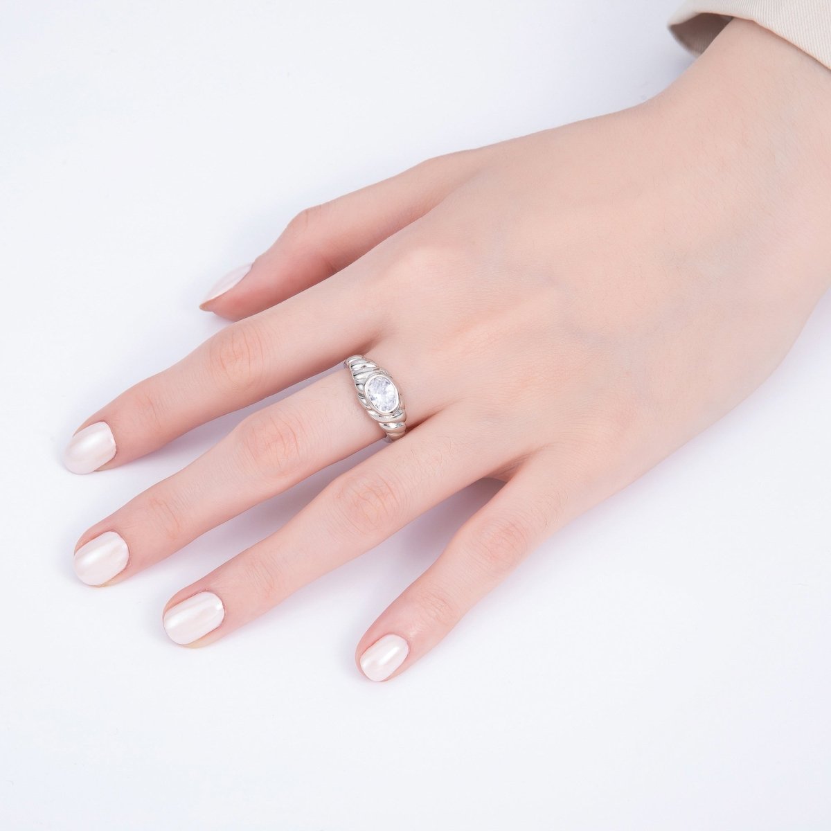 18K Gold Filled Clear CZ Oval Croissant Ring in Gold & Silver | Rings - 00036 Rings - 00037 - DLUXCA