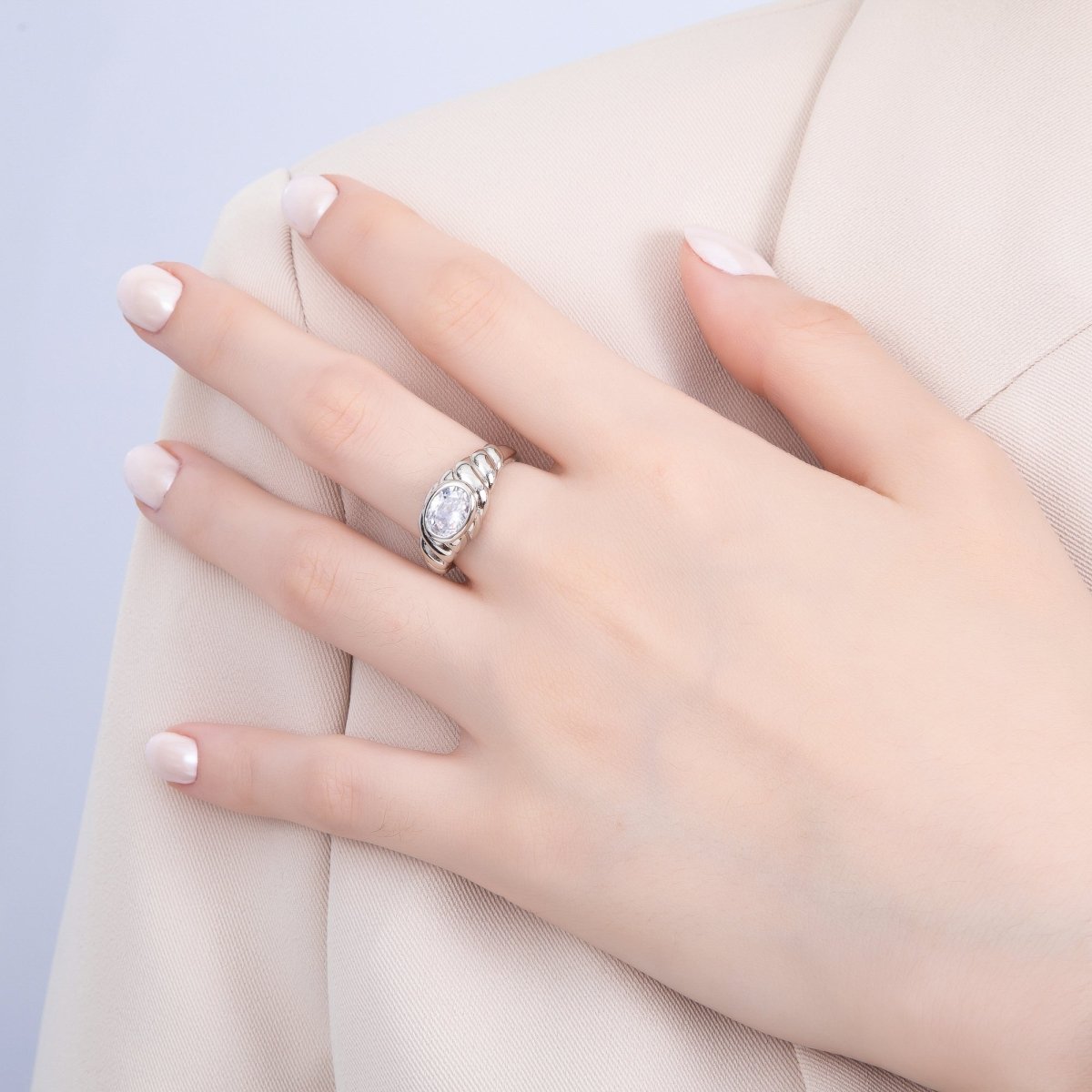 18K Gold Filled Clear CZ Oval Croissant Ring in Gold & Silver | Rings - 00036 Rings - 00037 - DLUXCA