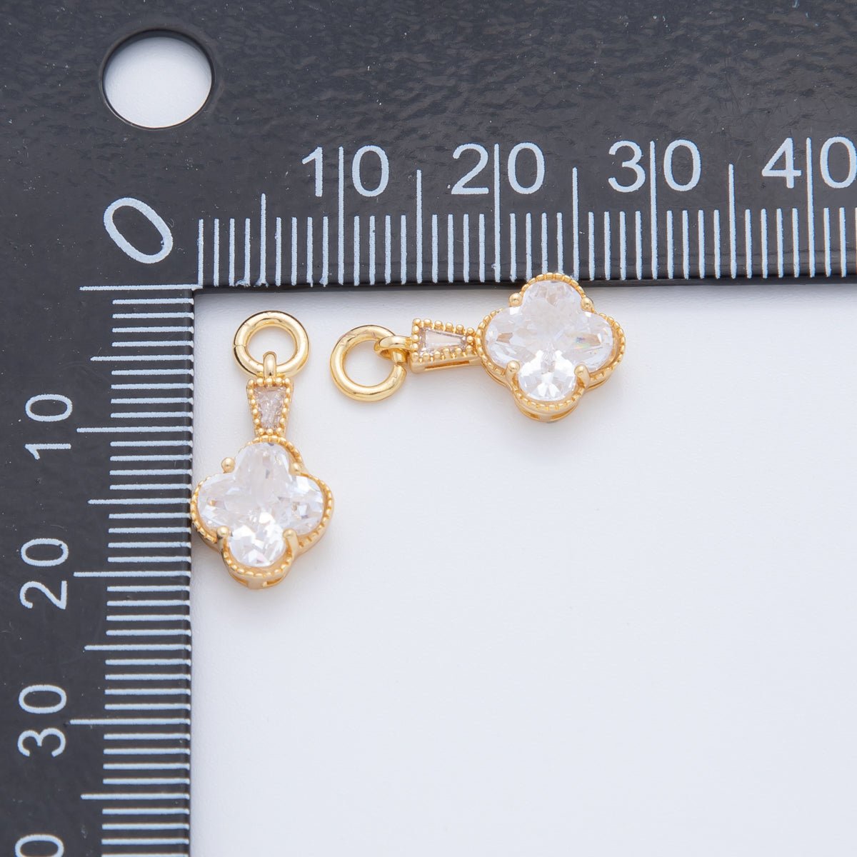 18K Gold Filled Clear CZ Quatrefoil Baguette Charm | AF711 - DLUXCA
