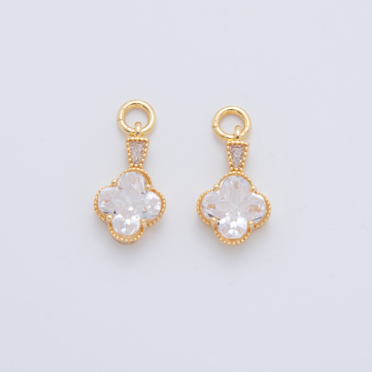 18K Gold Filled Clear CZ Quatrefoil Baguette Charm | AF711 - DLUXCA