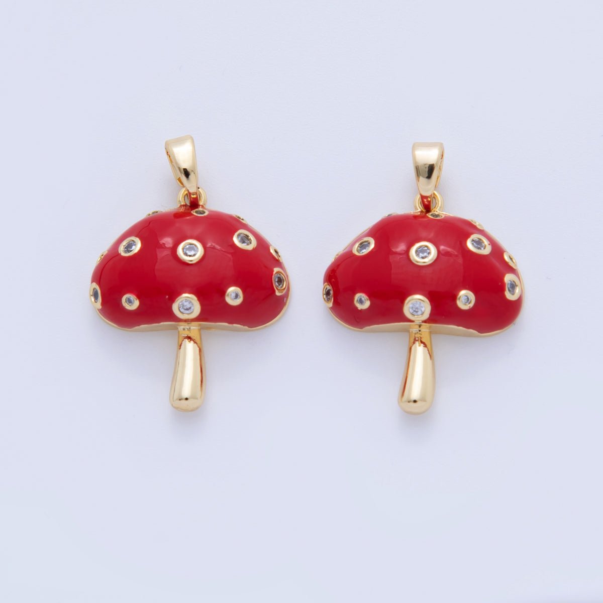 18K Gold Filled Clear CZ Red Enamel Mushroom Pendant | AH735 - DLUXCA
