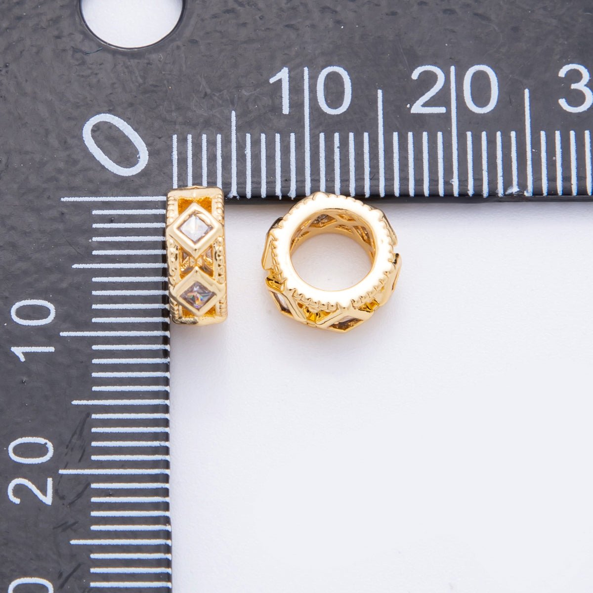 18K Gold Filled Clear CZ Rhombus Thin Rondelle Bead Spacer | AF1057 - DLUXCA