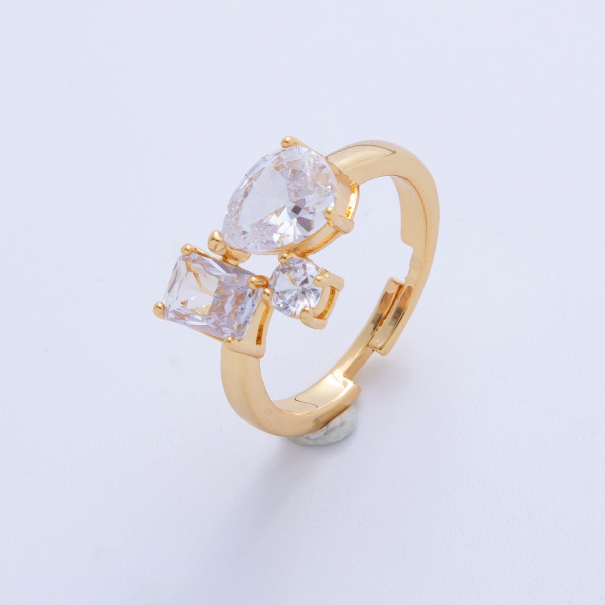 18K Gold Filled Clear CZ Teardrop Round Baguette Solitaire Ring | O1783 - DLUXCA